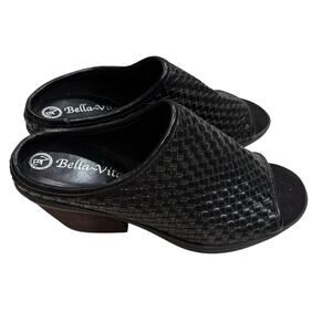 Bella Vita Alvia Women's Size 6M‎ Black Leather Woven Slip On Mule Heels Sandals